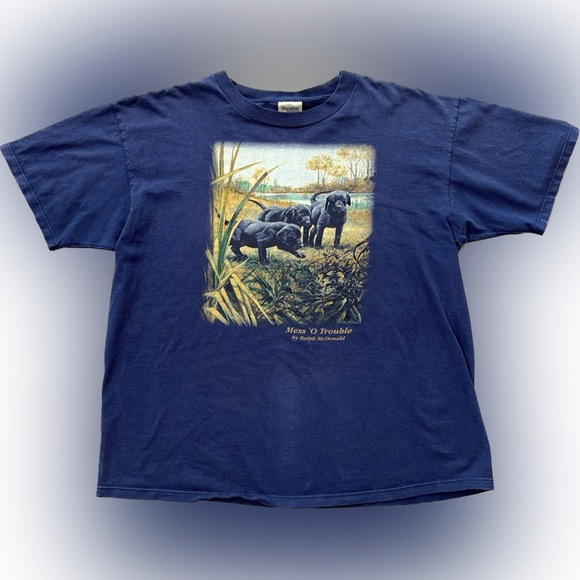Vintage Other - Mens vintage 90s y2k navy blue dogs puppies tee shirt screen print nature vtg